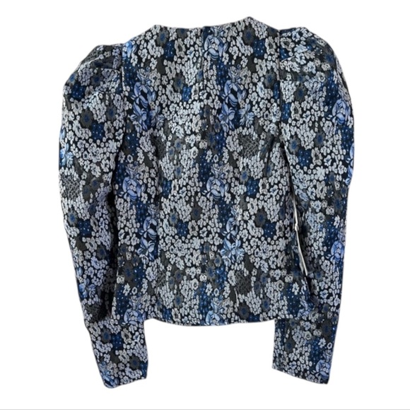 Hyacinth House Priscilla Puff Sleeve Top XS NWT Blue Jacquard Floral Blouse - Picture 7 of 11